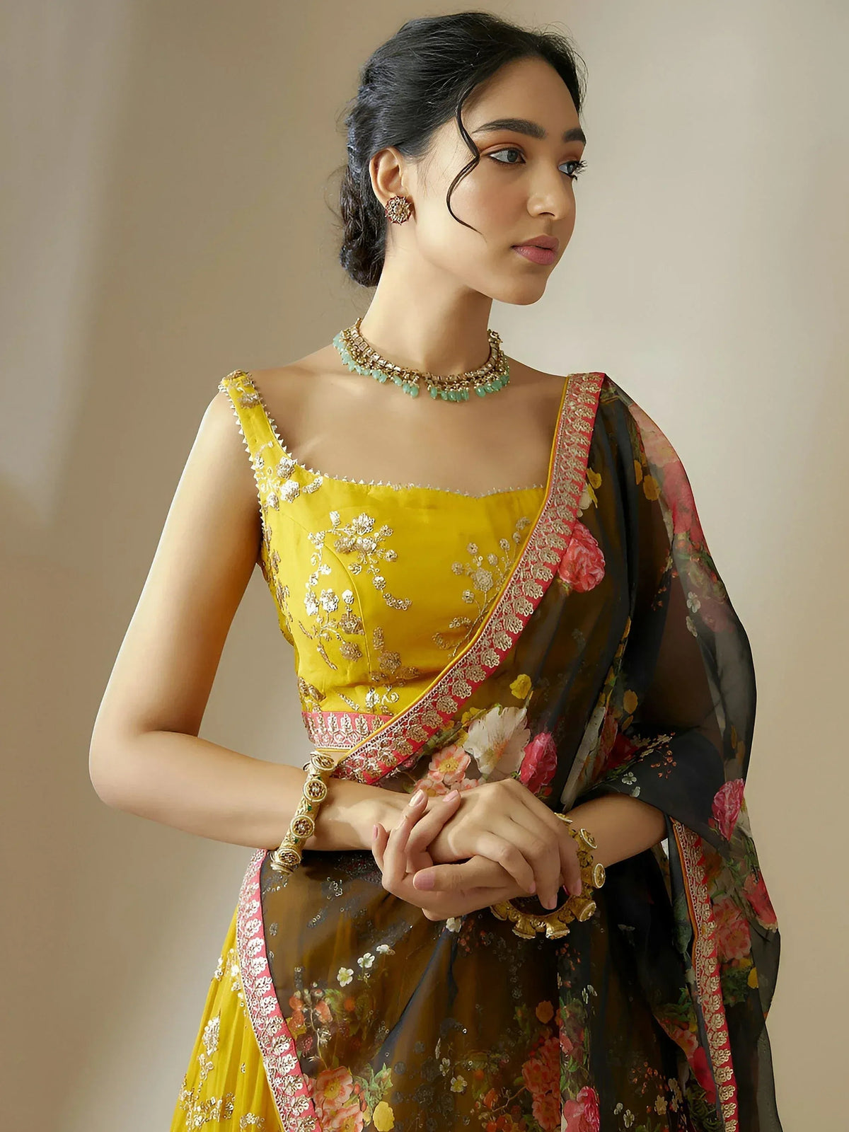 Tulsi Art Awesome Yellow Sequins Georgette Festival Wear Lehenga Choli | Grocsy