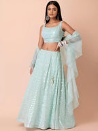 Tulsi Art Fabulous Sky-Blue Embroidered Georgette Reception Wear Lehenga Choli | Grocsy