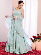 Tulsi Art Fabulous Sky-Blue Embroidered Georgette Reception Wear Lehenga Choli | Grocsy