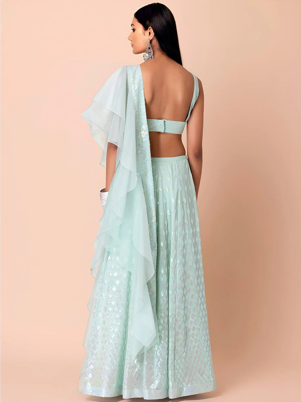 Tulsi Art Fabulous Sky-Blue Embroidered Georgette Reception Wear Lehenga Choli | Grocsy