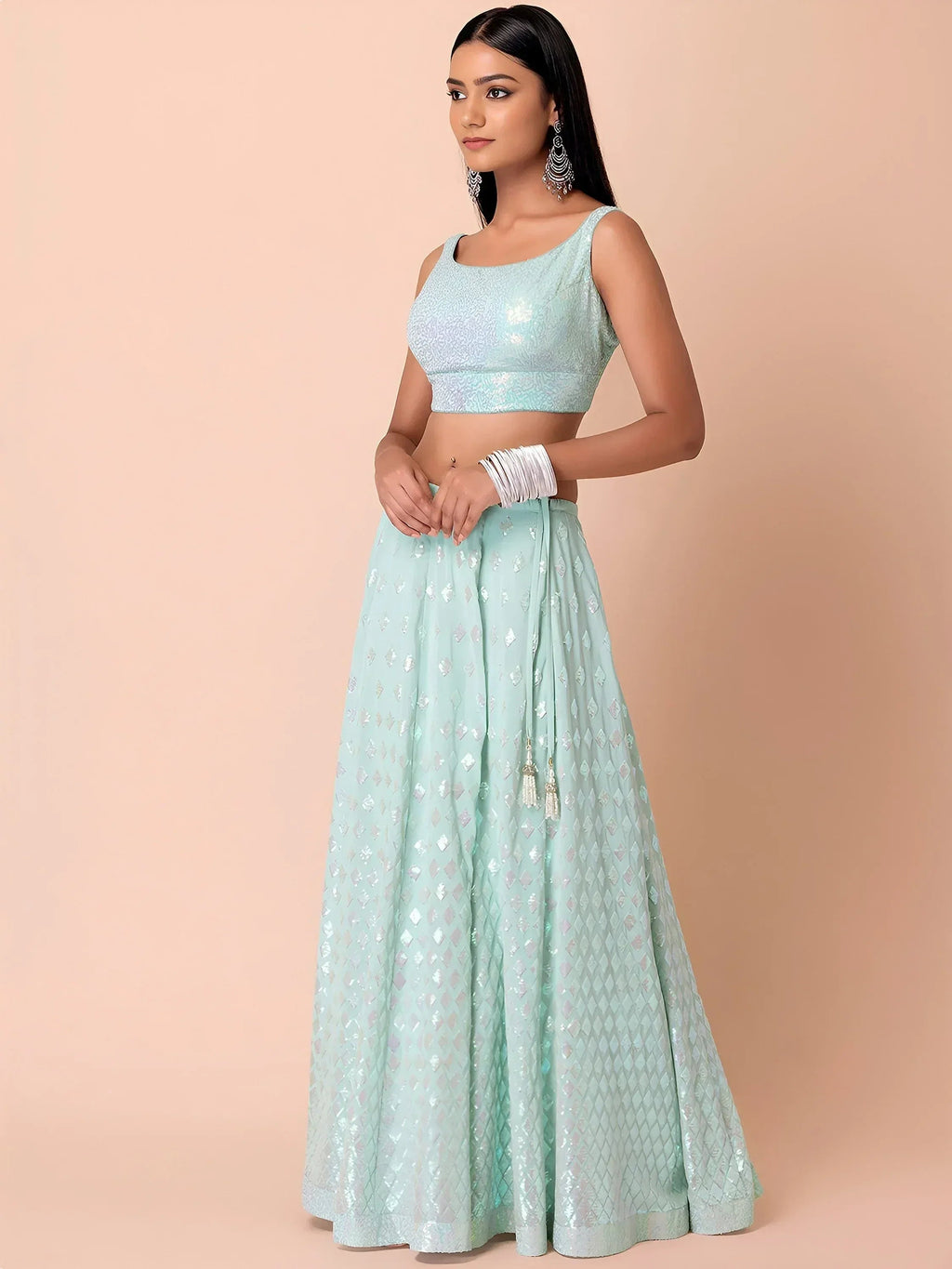 Tulsi Art Fabulous Sky-Blue Embroidered Georgette Reception Wear Lehenga Choli | Grocsy