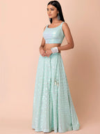 Tulsi Art Fabulous Sky-Blue Embroidered Georgette Reception Wear Lehenga Choli | Grocsy