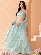 Tulsi Art Fabulous Sky-Blue Embroidered Georgette Reception Wear Lehenga Choli | Grocsy