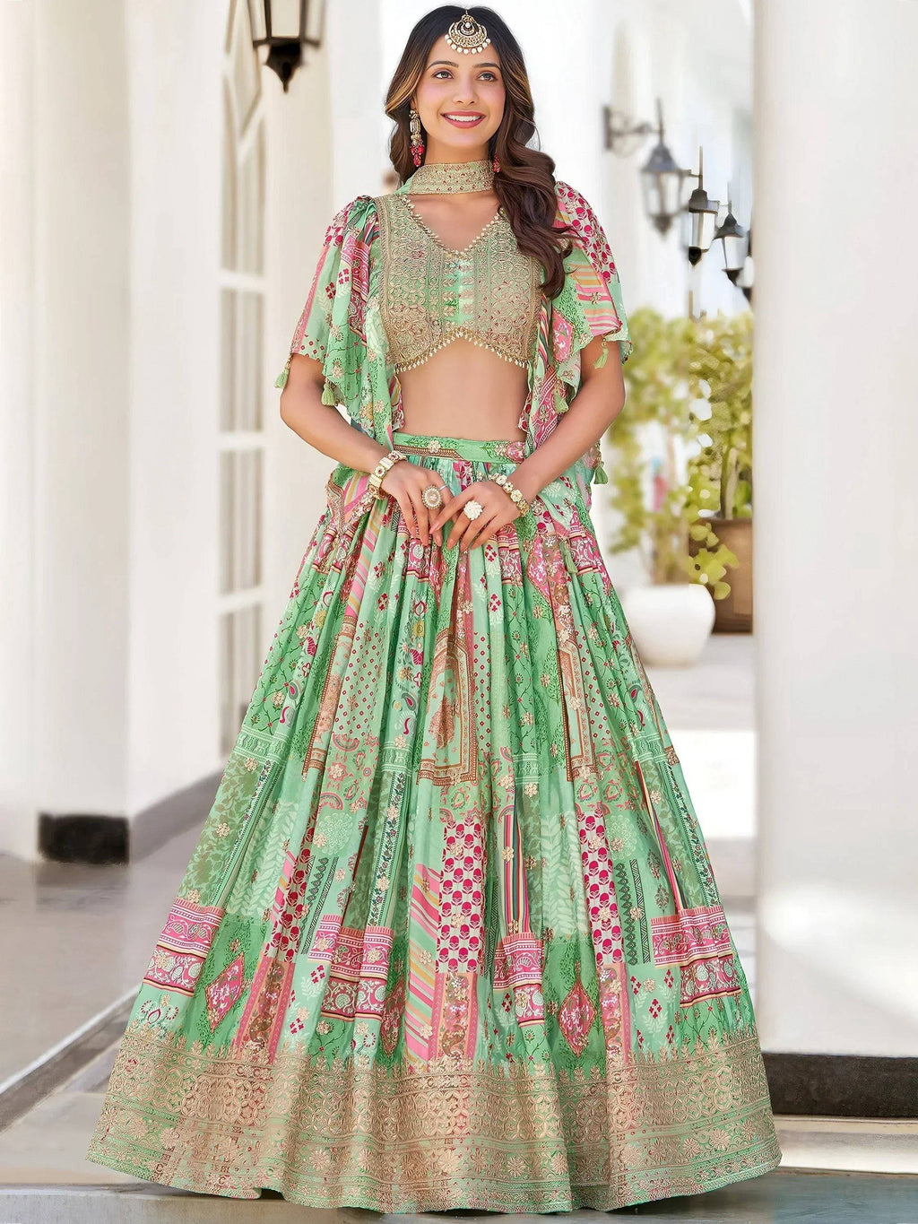 Tulsi Art Gorgeous Pista Green Chinon Dori Embroidered Lehenga Choli | Grocsy
