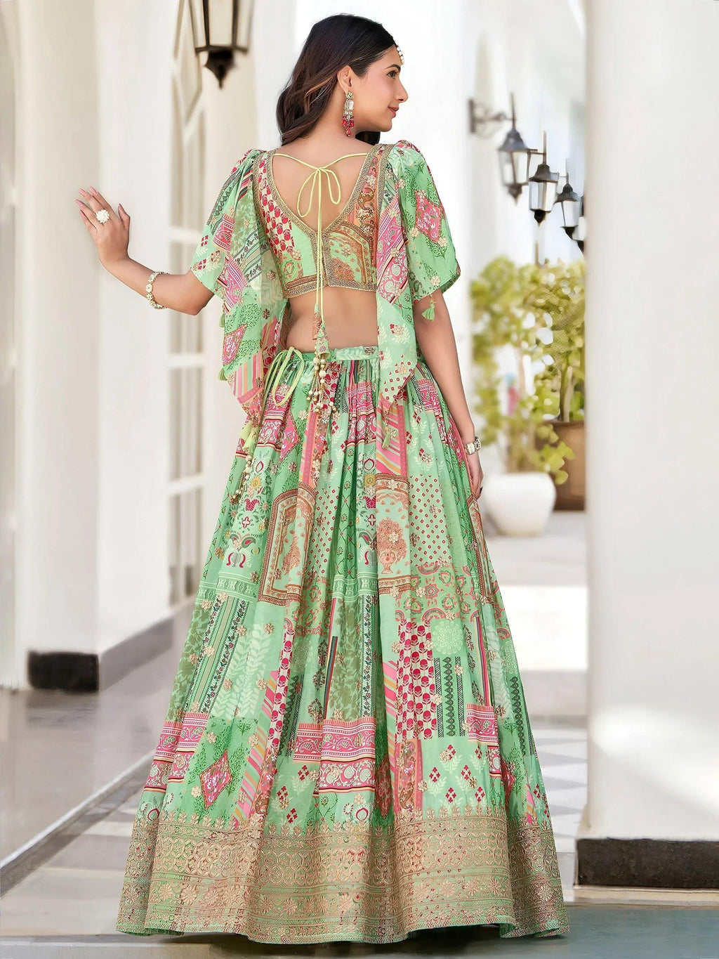 Tulsi Art Gorgeous Pista Green Chinon Dori Embroidered Lehenga Choli | Grocsy