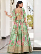 Tulsi Art Gorgeous Pista Green Chinon Dori Embroidered Lehenga Choli | Grocsy