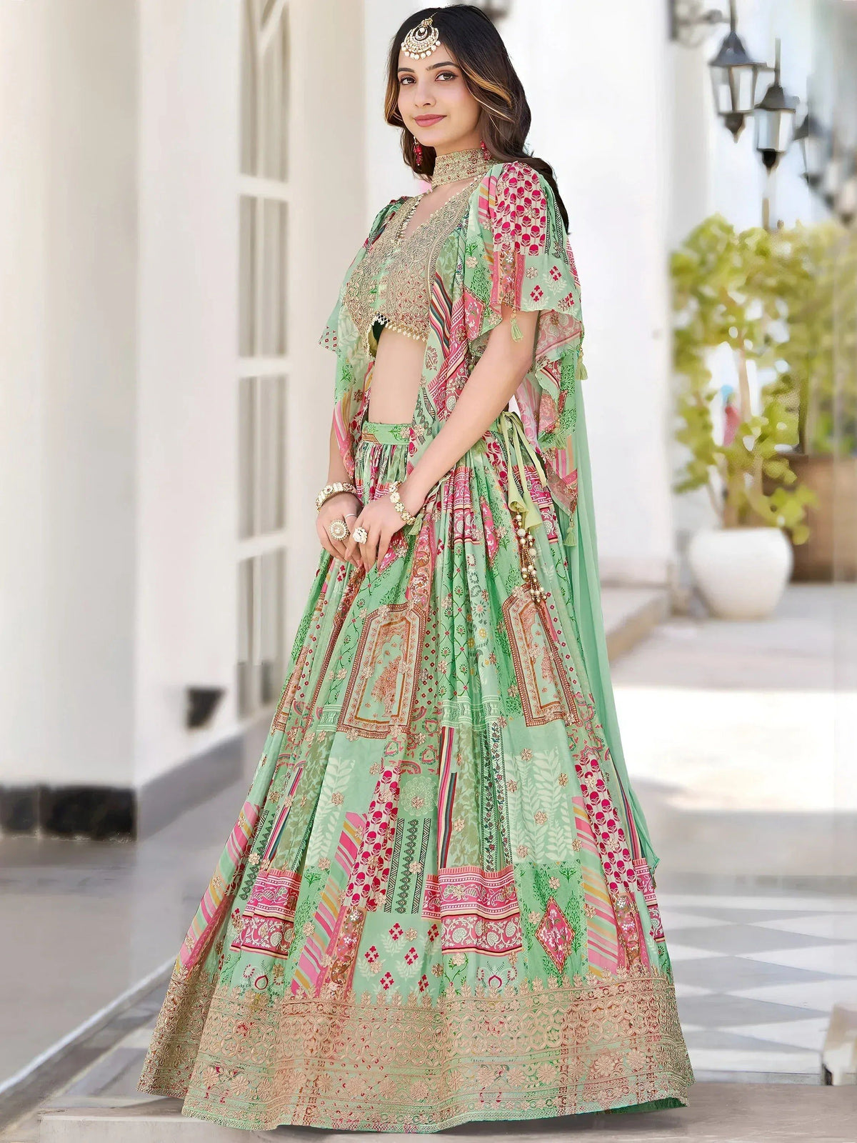 Tulsi Art Gorgeous Pista Green Chinon Dori Embroidered Lehenga Choli | Grocsy