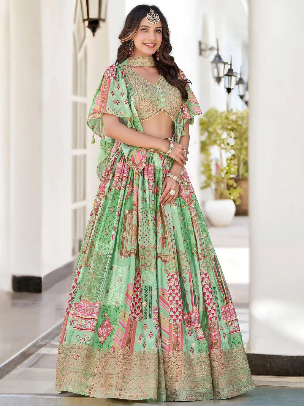Tulsi Art Gorgeous Pista Green Chinon Dori Embroidered Lehenga Choli | Grocsy