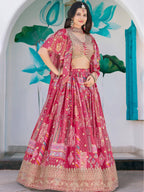 Tulsi Art Attractive Pink Chinon Thread Embroidered Wedding Wear Lehenga Choli | Grocsy