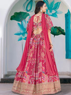 Tulsi Art Attractive Pink Chinon Thread Embroidered Wedding Wear Lehenga Choli | Grocsy