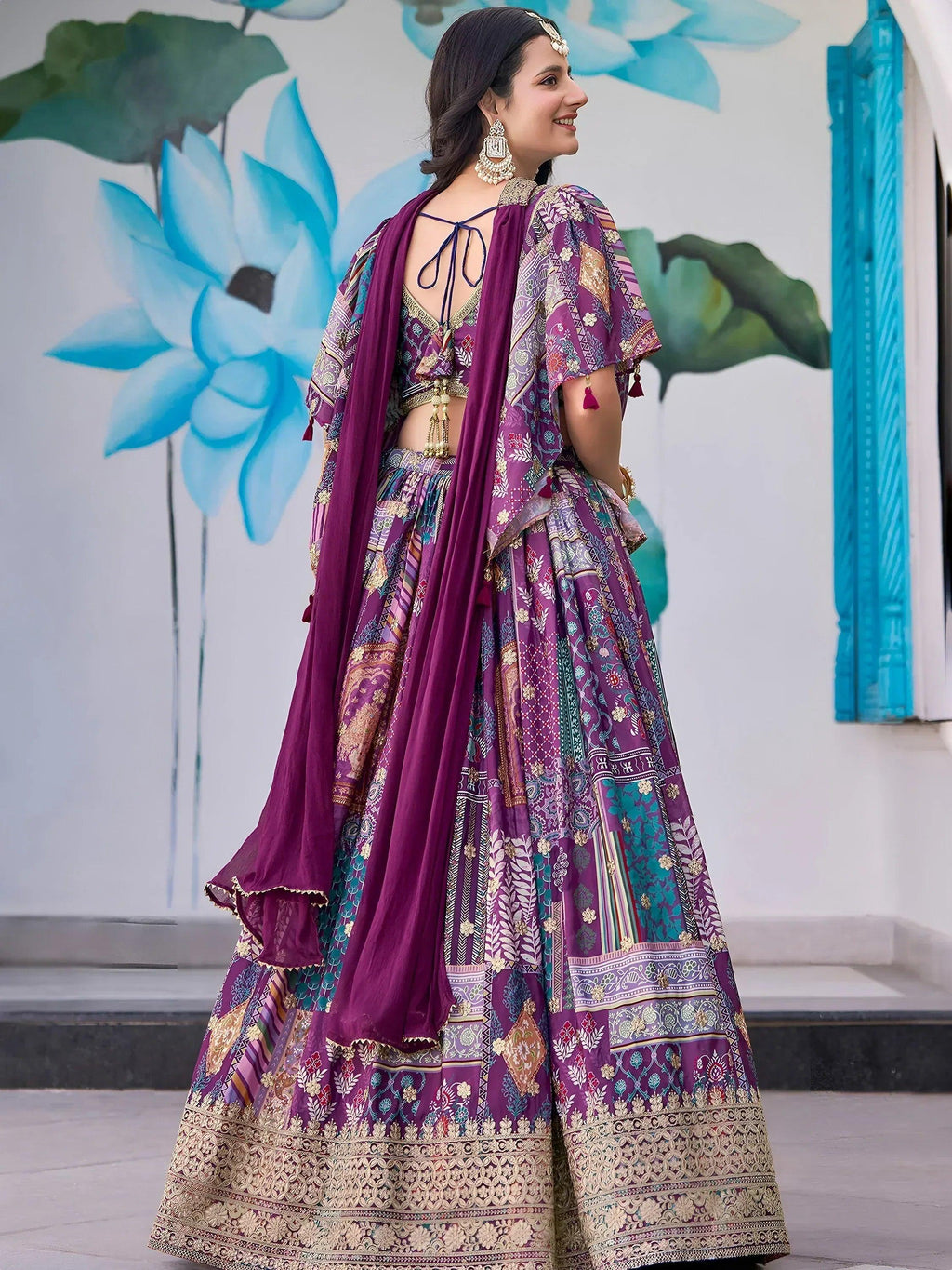 Tulsi Art Adorable Purple Chinon Zari Work Bridesmaid Lehenga Choli With Dupatta | Grocsy