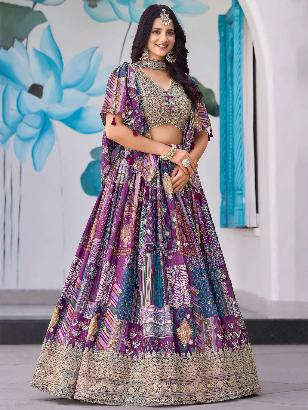 Tulsi Art Adorable Purple Chinon Zari Work Bridesmaid Lehenga Choli With Dupatta | Grocsy