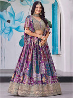 Tulsi Art Adorable Purple Chinon Zari Work Bridesmaid Lehenga Choli With Dupatta | Grocsy