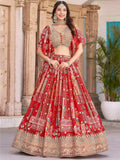Tulsi Art Stunning Red Chinon Digital Printed Wedding Lehenga Choli | Grocsy