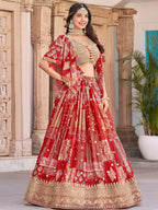 Tulsi Art Stunning Red Chinon Digital Printed Wedding Lehenga Choli | Grocsy