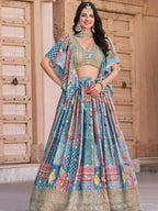 Tulsi Art Regal Sky Blue Dori Embroidered Chinon Lehenga Choli With Dupatta | Grocsy