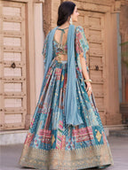 Tulsi Art Regal Sky Blue Dori Embroidered Chinon Lehenga Choli With Dupatta | Grocsy