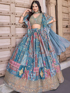 Tulsi Art Regal Sky Blue Dori Embroidered Chinon Lehenga Choli With Dupatta | Grocsy