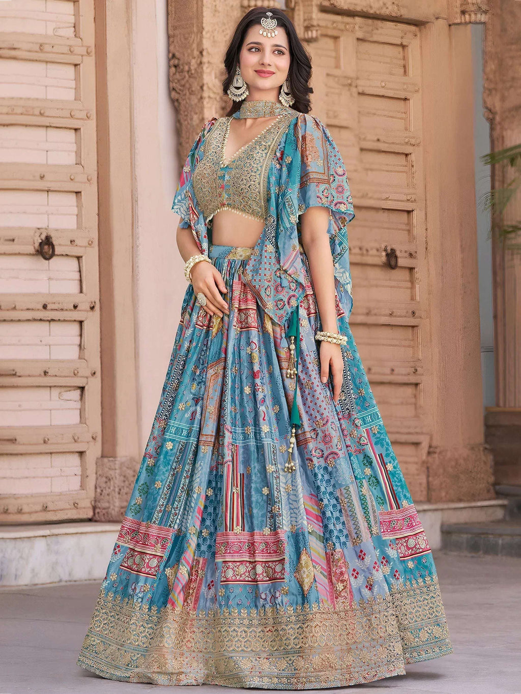 Tulsi Art Regal Sky Blue Dori Embroidered Chinon Lehenga Choli With Dupatta | Grocsy