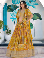 Tulsi Art Timeless Yellow Zari Embroidered Chinon Lehenga Choli With Dupatta | Grocsy