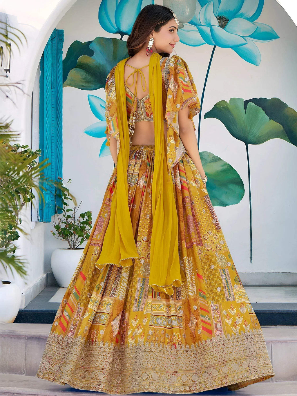Tulsi Art Timeless Yellow Zari Embroidered Chinon Lehenga Choli With Dupatta | Grocsy