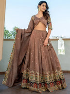 Tulsi Art Stunning Beige Silk Sequins Party Wear Lehenga Choli With Dupatta | Grocsy