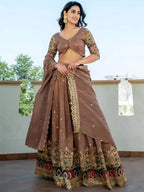 Tulsi Art Stunning Beige Silk Sequins Party Wear Lehenga Choli With Dupatta | Grocsy