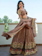 Tulsi Art Stunning Beige Silk Sequins Party Wear Lehenga Choli With Dupatta | Grocsy
