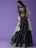 Tulsi Art Pretty Blue Dori Work Georgette Wedding Lehenga Choli With Dupatta | Grocsy