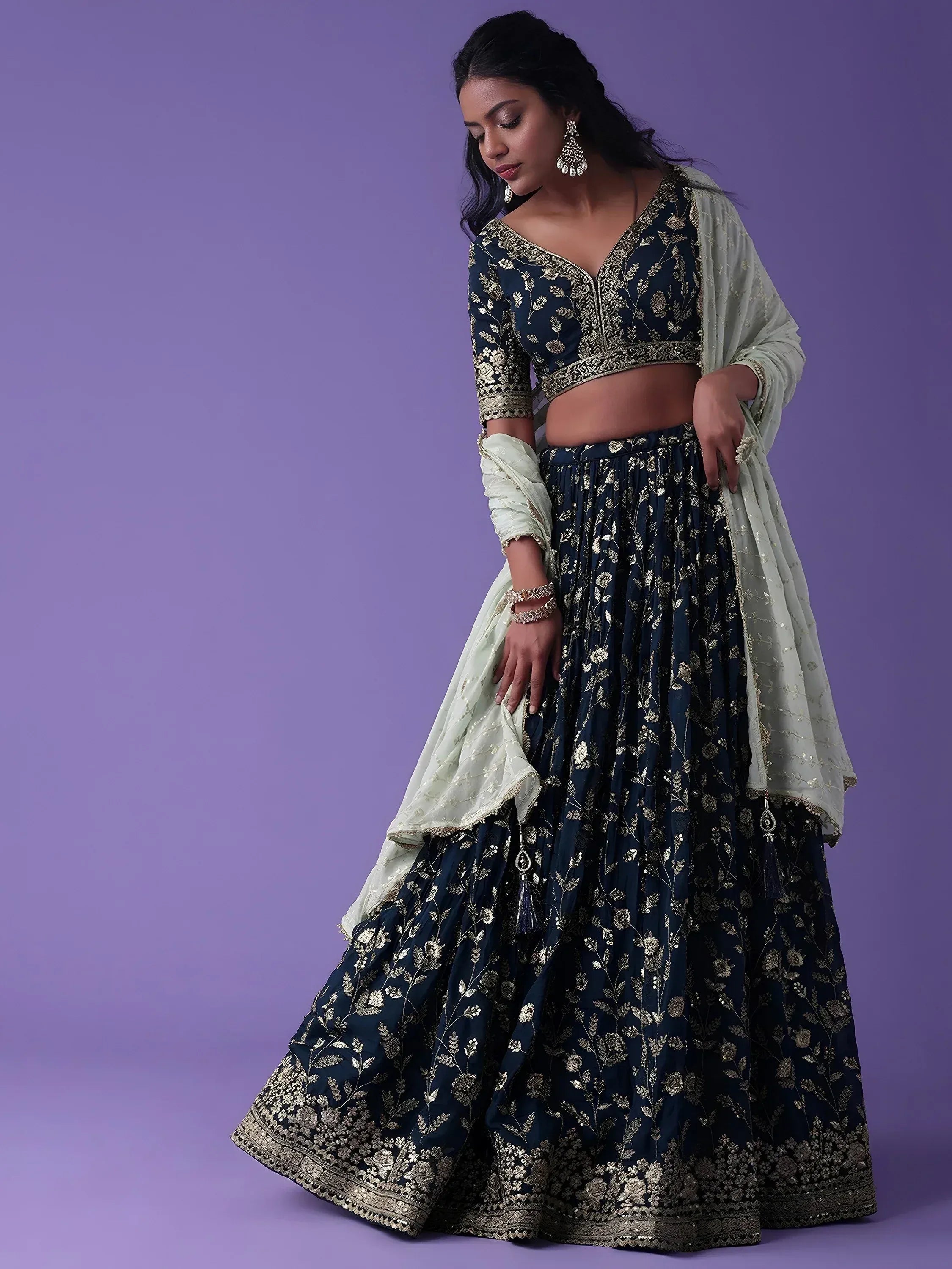 Tulsi Art Pretty Blue Dori Work Georgette Wedding Lehenga Choli With Dupatta | Grocsy