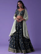 Tulsi Art Pretty Blue Dori Work Georgette Wedding Lehenga Choli With Dupatta | Grocsy