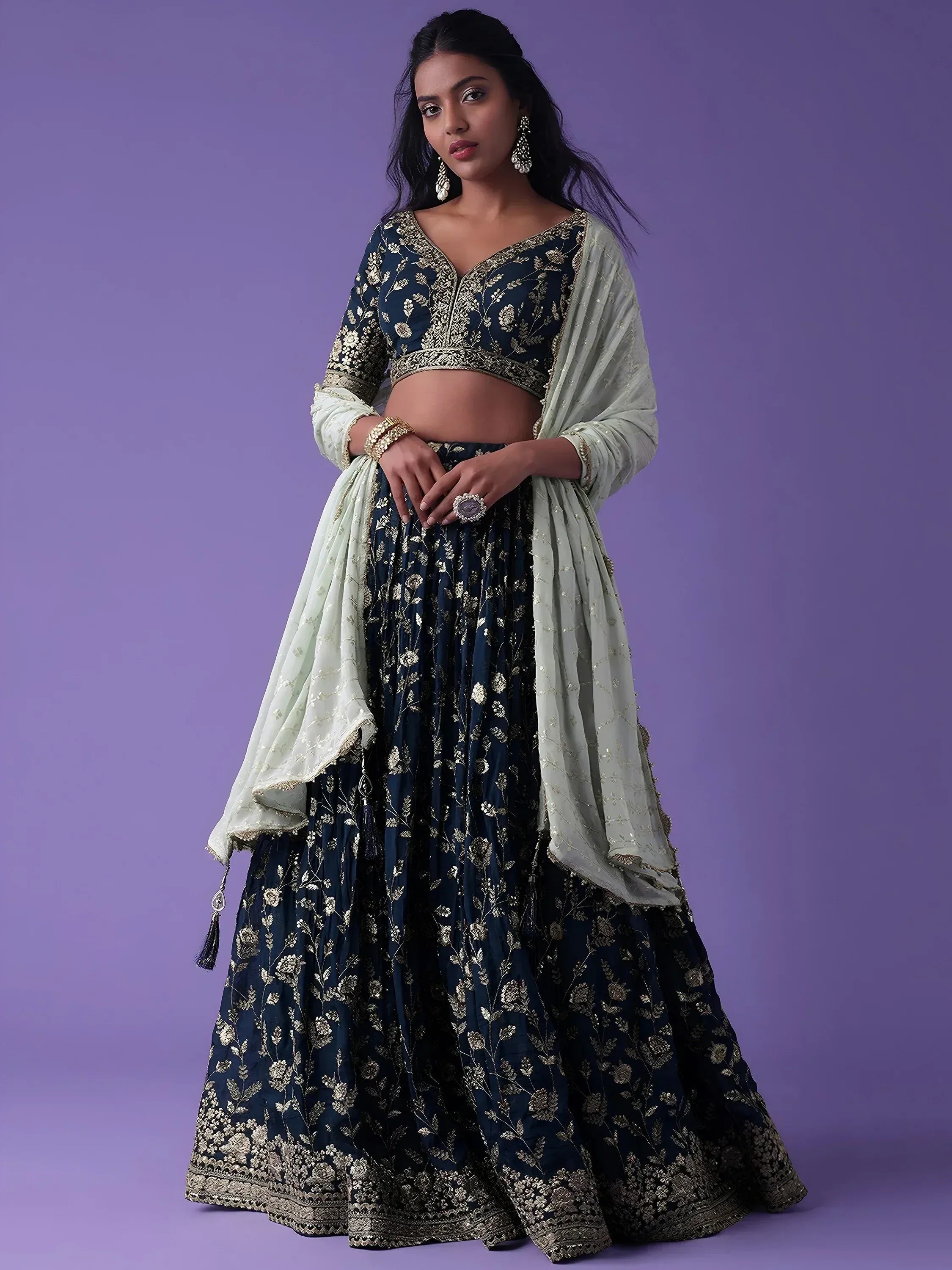 Tulsi Art Pretty Blue Dori Work Georgette Wedding Lehenga Choli With Dupatta | Grocsy