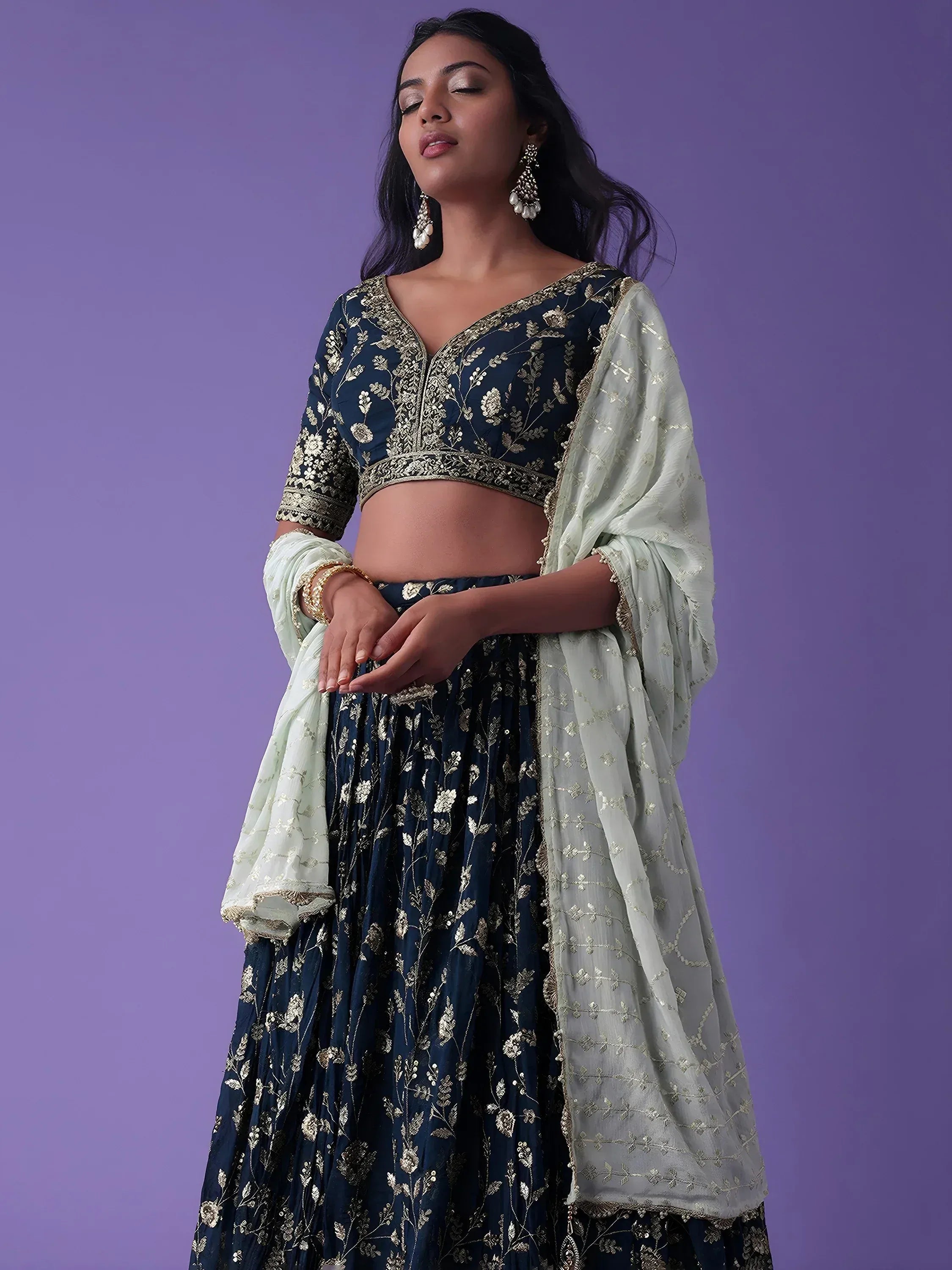 Tulsi Art Pretty Blue Dori Work Georgette Wedding Lehenga Choli With Dupatta | Grocsy