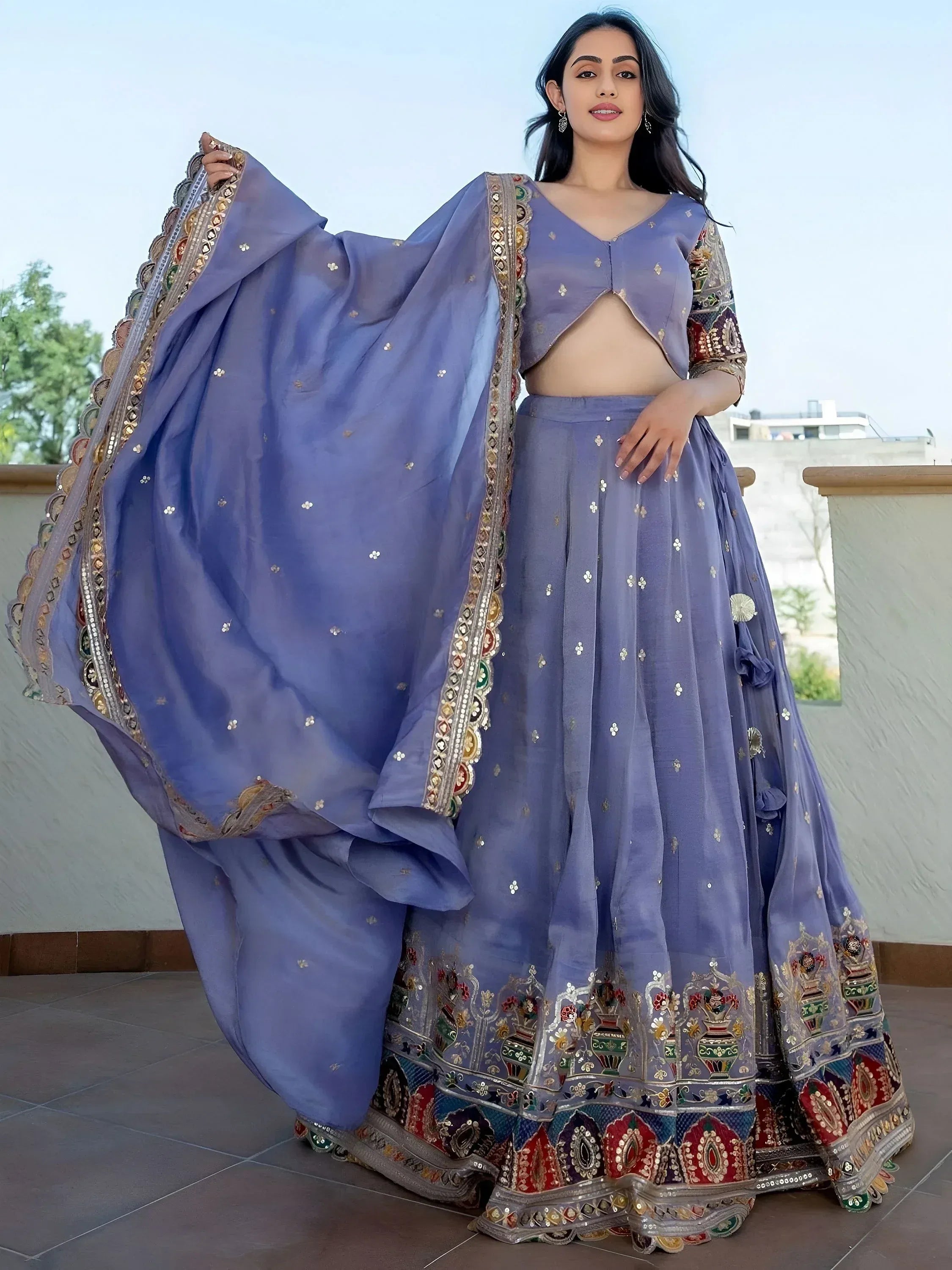 Tulsi Art Beautiful Lavender Silk Sequins Embroidered Lehenga Choli With Dupatta | Grocsy