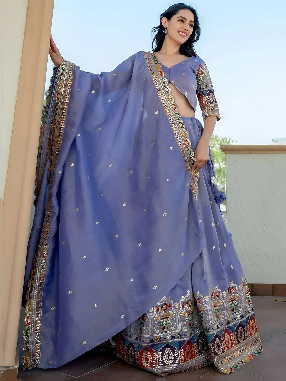 Tulsi Art Beautiful Lavender Silk Sequins Embroidered Lehenga Choli With Dupatta | Grocsy