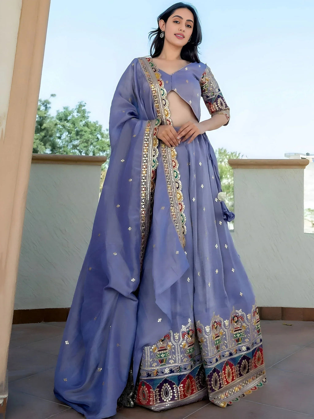 Tulsi Art Beautiful Lavender Silk Sequins Embroidered Lehenga Choli With Dupatta | Grocsy