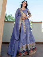 Tulsi Art Beautiful Lavender Silk Sequins Embroidered Lehenga Choli With Dupatta | Grocsy