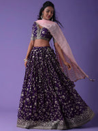Tulsi Art Precious Purple Zari Embroidered Georgette Lehenga Choli With Dupatta | Grocsy