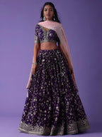 Tulsi Art Precious Purple Zari Embroidered Georgette Lehenga Choli With Dupatta | Grocsy