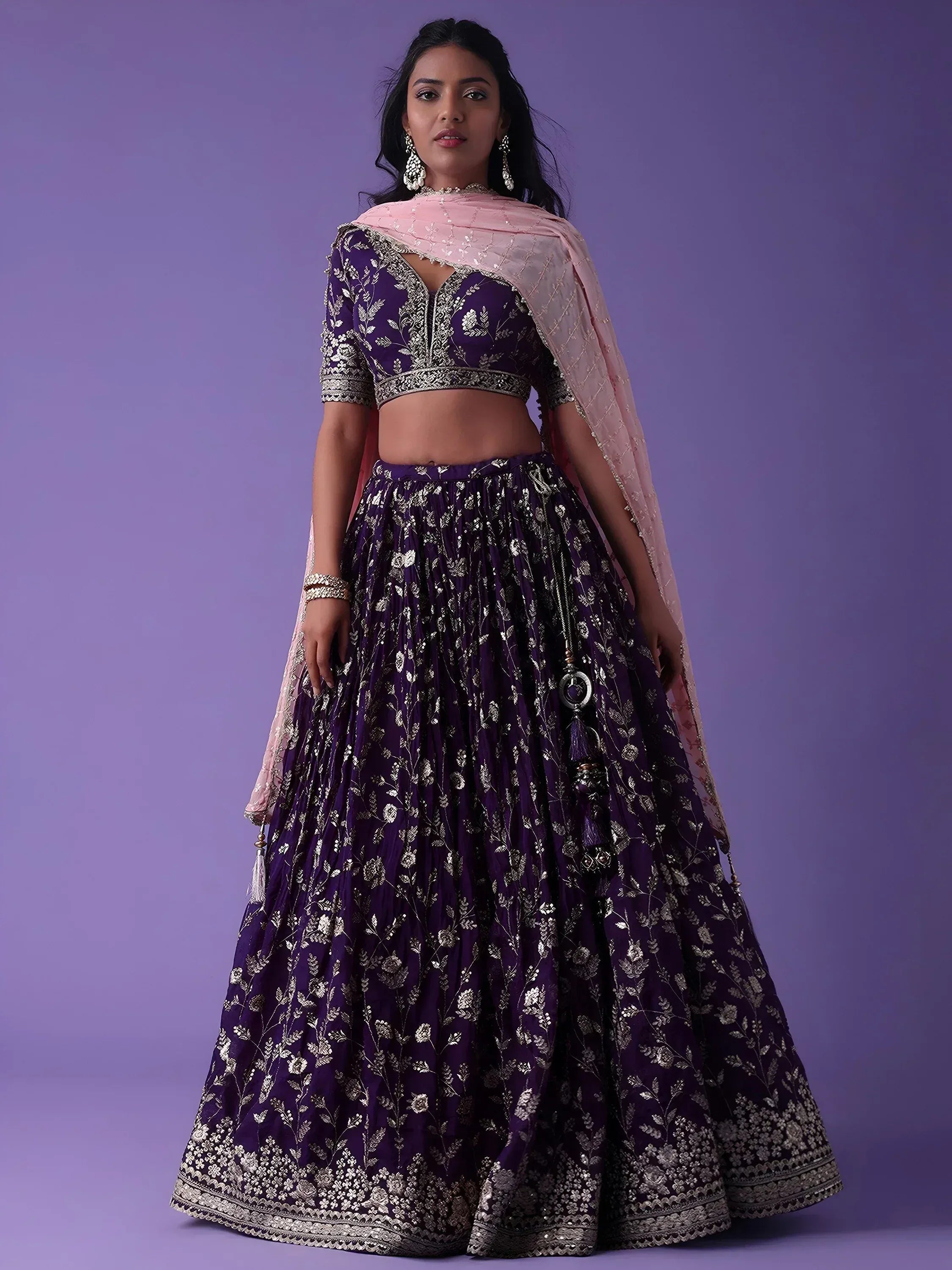 Tulsi Art Precious Purple Zari Embroidered Georgette Lehenga Choli With Dupatta | Grocsy