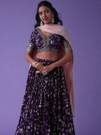 Tulsi Art Precious Purple Zari Embroidered Georgette Lehenga Choli With Dupatta | Grocsy