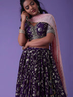 Tulsi Art Precious Purple Zari Embroidered Georgette Lehenga Choli With Dupatta | Grocsy