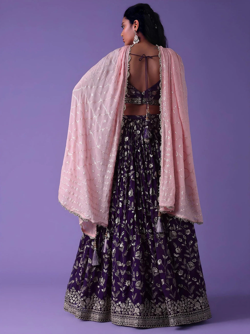 Tulsi Art Precious Purple Zari Embroidered Georgette Lehenga Choli With Dupatta | Grocsy