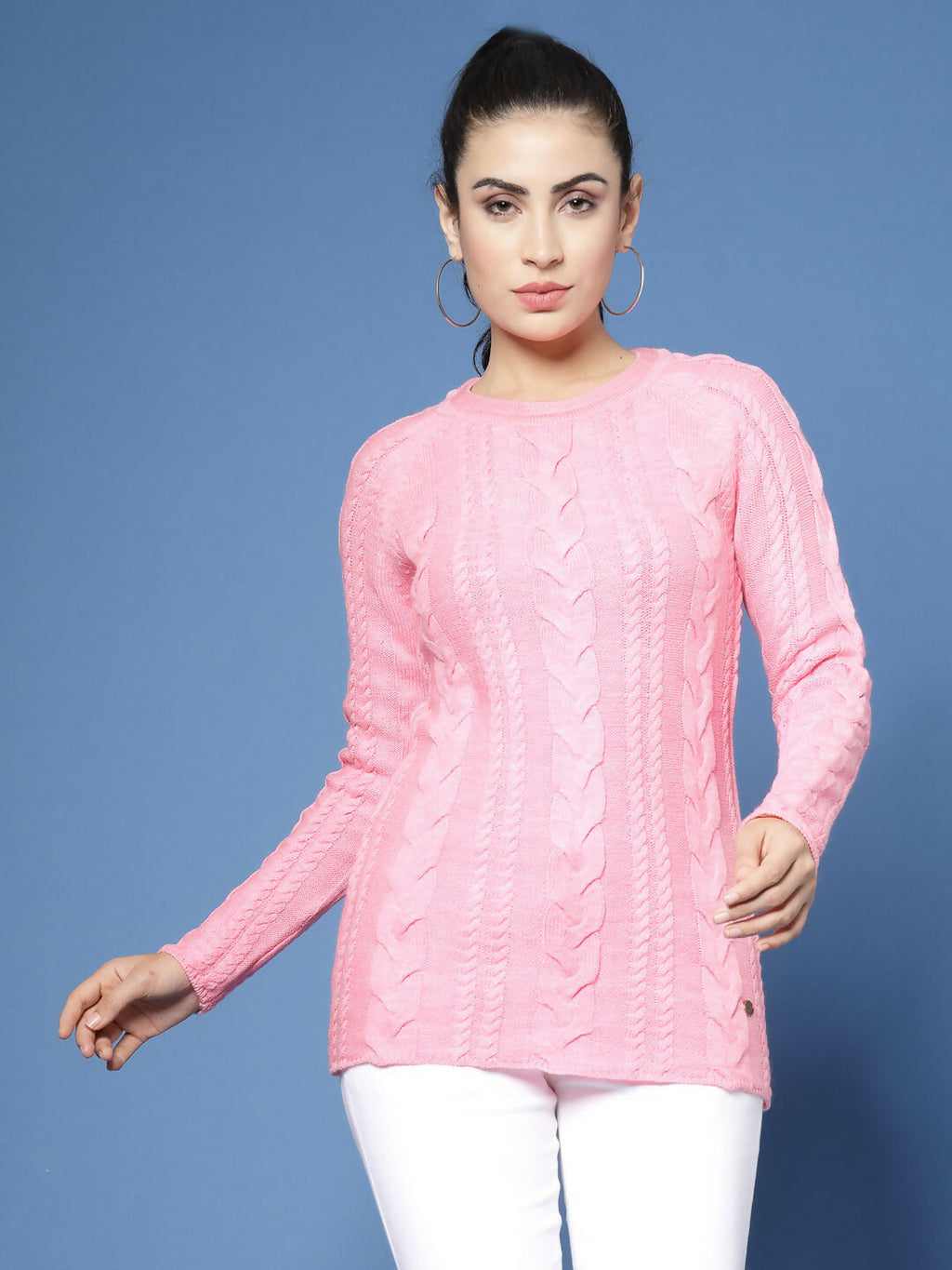Women Pink Acrylic Self Design Winter Dress - Wool Trees | Grocsy