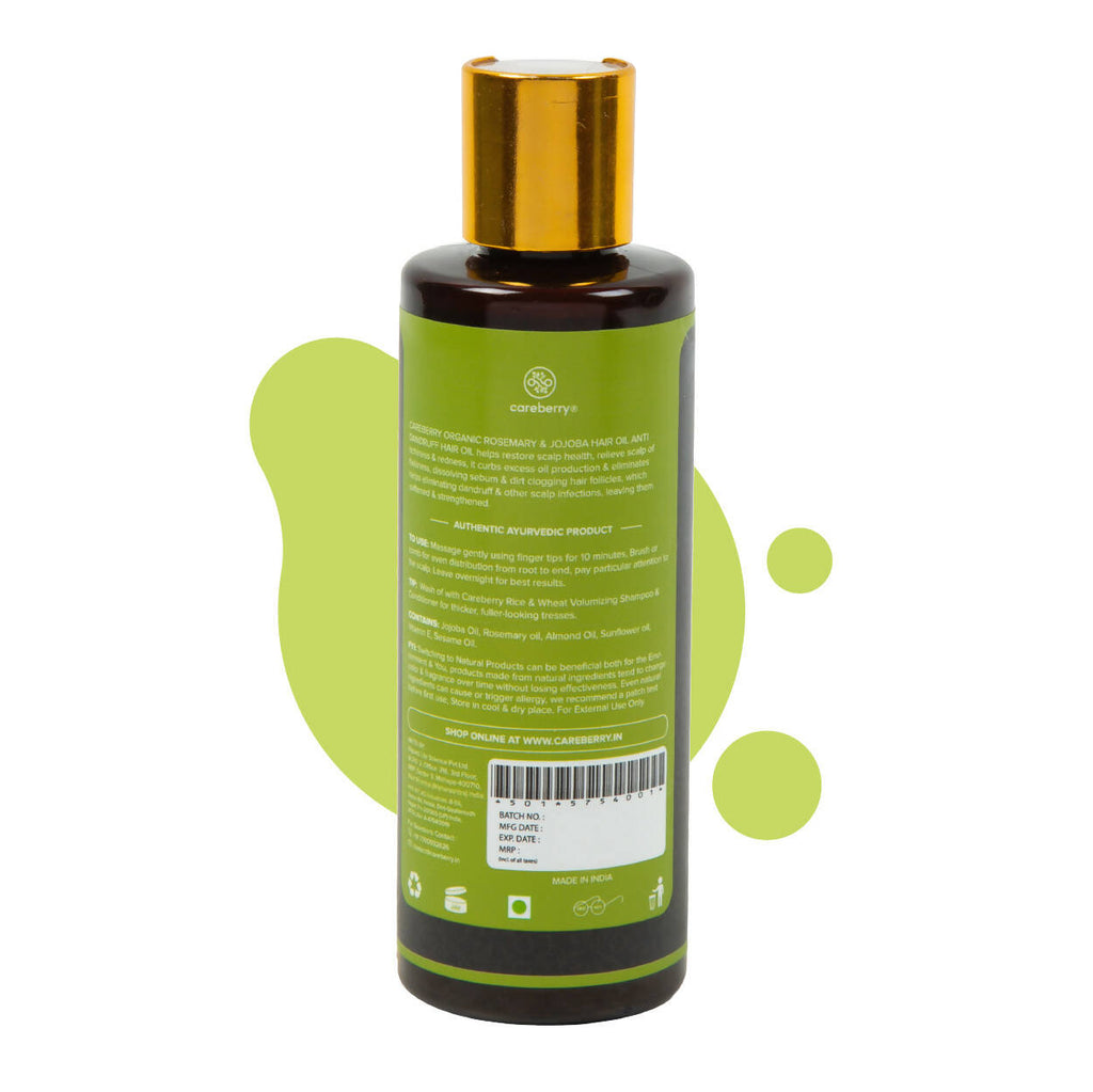 Careberry Organic Rosemary & Jojoba Anti Dandruff Hair Oil | Grocsy