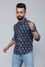 Miravan Men's Blue Floral Print Full Sleeve Casual Shirt | Grocsy