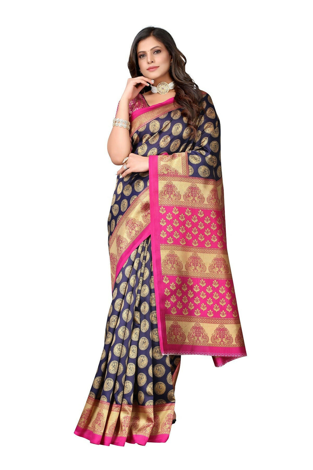 Vamika navy Printed Art Silk Saree | Grocsy
