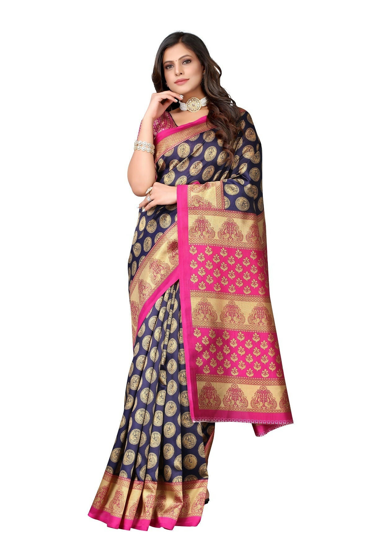 Vamika navy Printed Art Silk Saree | Grocsy