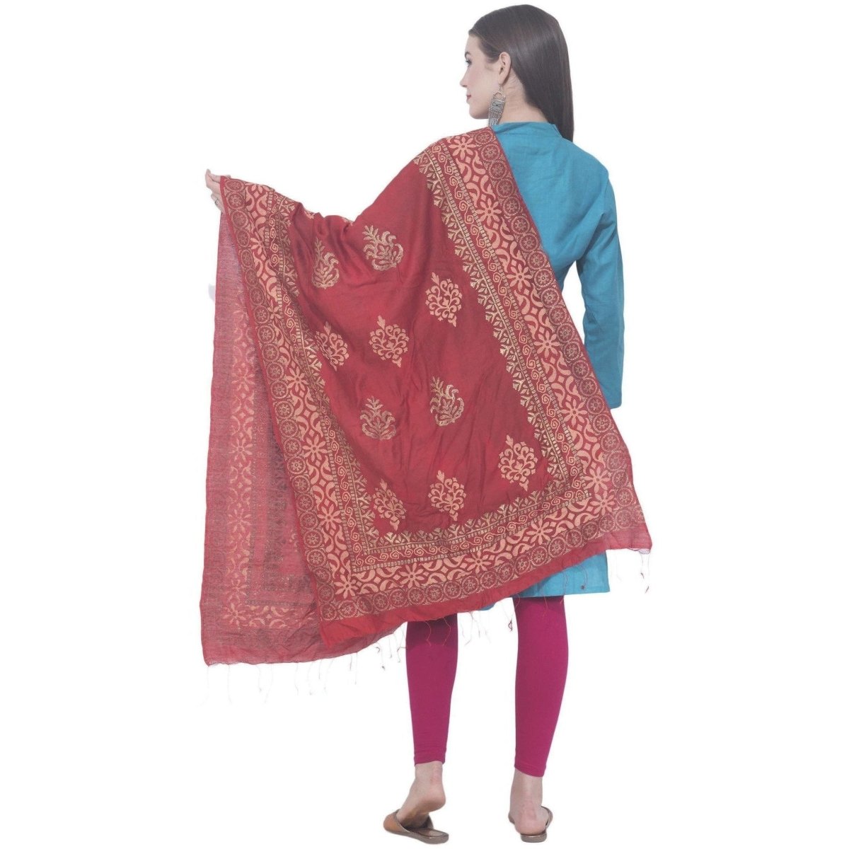 A R Silk Mehroon Color Chanderi Gold Print Chanderi Cotton Dupattas and Chunnis | Grocsy
