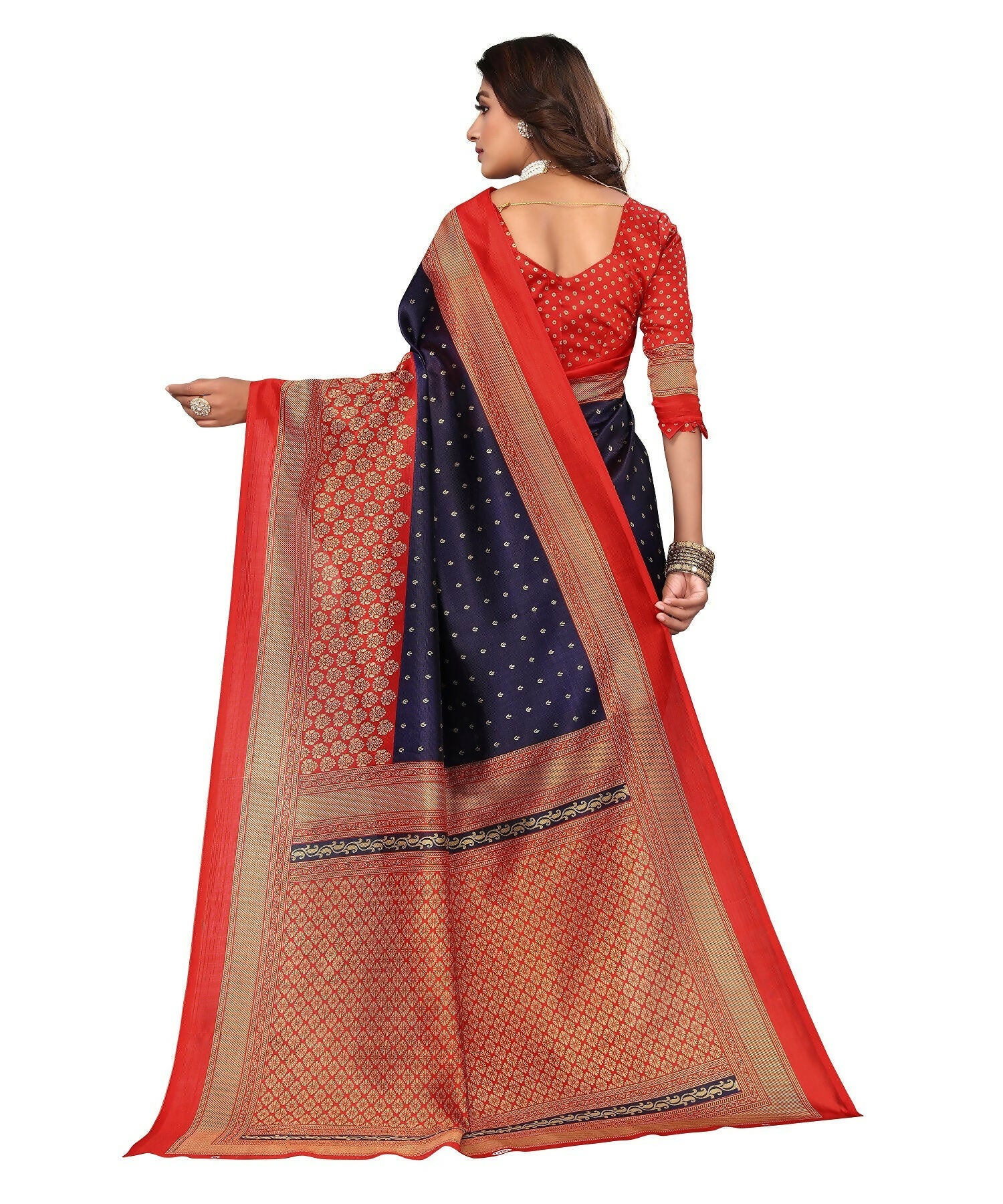 Vamika Navy Blue Printed Art Silk Saree | Grocsy